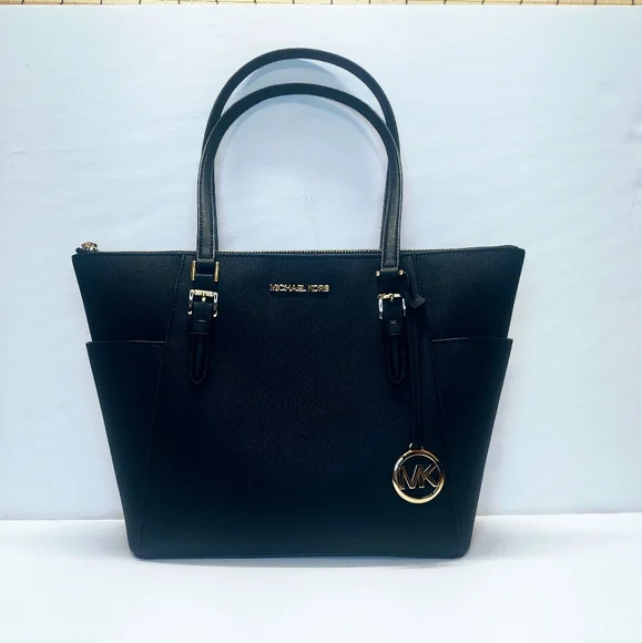 Michael Kors Charlotte M/L Leather Top Zip Tote - Picture 1 of 13